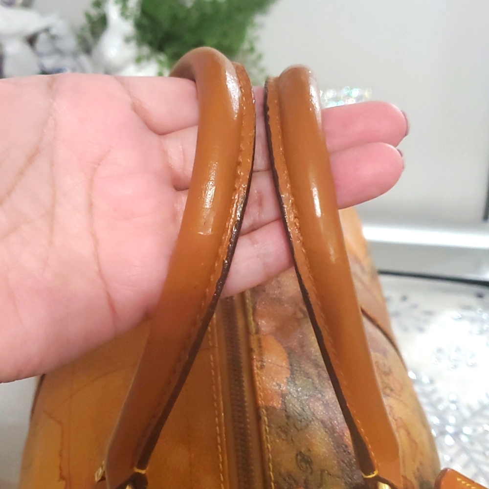 🇮🇹RAREALVIERO Martini Large Boston/speedy World Map Print Leather Duffel Bag🤎 - Picture 12 of 17